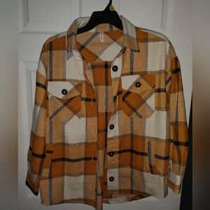 Zenana Outfitters Orange and Cream Plaid Shirt